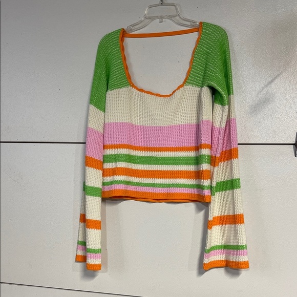 Pink Lily Sweaters - PINK LILY WOMENS KNIT SWEATER SQUARE NECK PINK GREEN XL